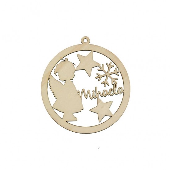Baza Blank Glob din Lemn Personalizat - Fetita Ingeras Stelute si Fulg - 110x100 mm