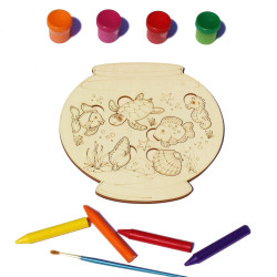 Plansa din Lemn pentru Colorat cu Figurine Detasabile - Acvariu cu Pesti