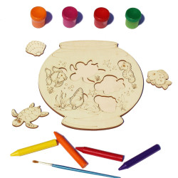 Plansa din Lemn pentru Colorat cu Figurine Detasabile - Acvariu cu Pesti