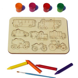 Plansa din Lemn pentru Colorat cu Figurine Detasabile - Autovehicule