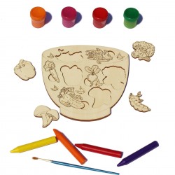 Plansa din Lemn pentru Colorat cu Figurine Detasabile - Bol cu Legume