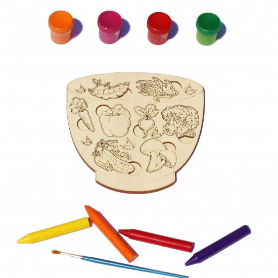 Plansa din Lemn pentru Colorat cu Figurine Detasabile - Bol cu Legume