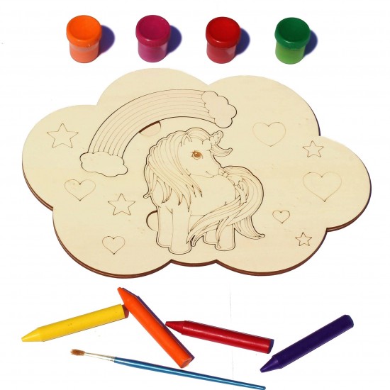 Plansa din Lemn pentru Colorat cu Figurine Detasabile - Norisor cu Unicorn si Curcubeu Plansa din Lemn pentru Colorat cu Figurine Detasabile - Norisor cu Unicorn si Curcubeu