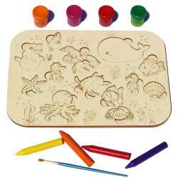 Plansa din Lemn pentru Colorat cu Figurine Detasabile - Elemente marine