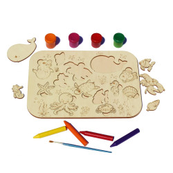 Plansa din Lemn pentru Colorat cu Figurine Detasabile - Elemente marine