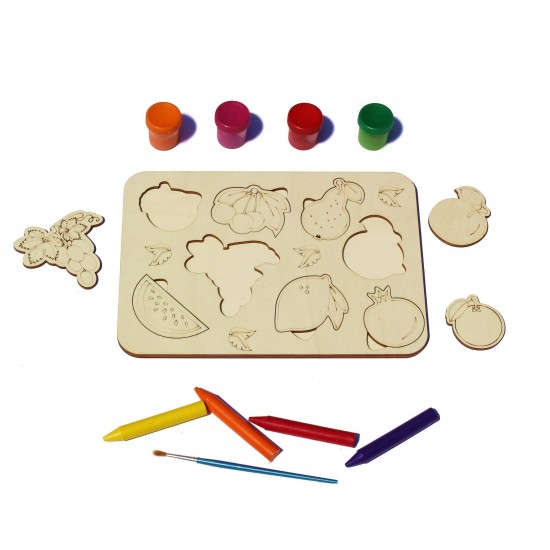 Plansa din Lemn pentru Colorat cu Figurine Detasabile - Fructe