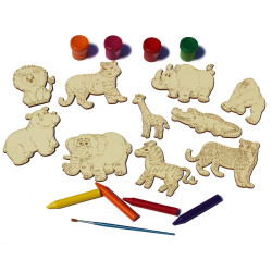 Set 10 figurine din Lemn pentru Colorat - Animale Salbatice