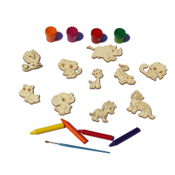 Set 10 figurine din Lemn pentru Colorat - Animalute Salbatice
