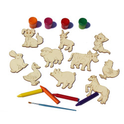 Set 10 figurine din Lemn pentru Colorat - Animale Domestice