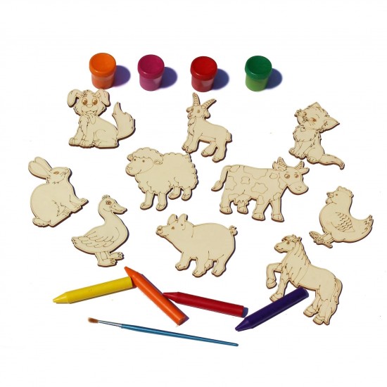 Set 10 figurine din Lemn pentru Colorat - Animale Domestice Set 10 figurine din Lemn pentru Colorat - Animale Domestice