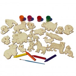 Set 20 figurine din Lemn pentru Colorat - Animale Salbatice cu Pui