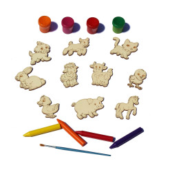 Set 10 figurine din Lemn pentru Colorat - Animalute Domestice