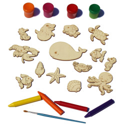 Set 14 figurine din Lemn pentru Colorat - Animale Marine