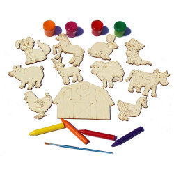 Set 11 figurine din Lemn pentru Colorat - Animale de Ferma