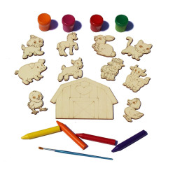 Set 11 figurine din Lemn pentru Colorat - Animalute de Ferma