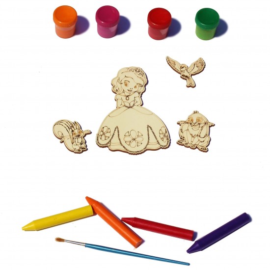Set 4 figurine din Lemn pentru Colorat - Printesa si Prietenii sai