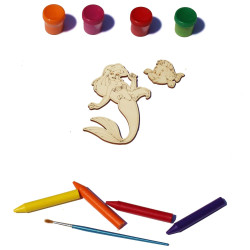 Set 2 figurine din Lemn pentru Colorat - Sirena si Pestisor