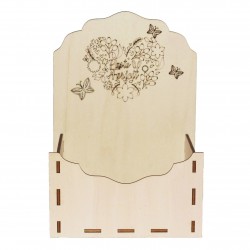 Cutie tip Plic din Lemn 18x11x25 cm - Paste fericit - Inima si Fluturi