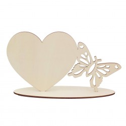 Ornament Blank Inima cu Fluture din Lemn cu Suport
