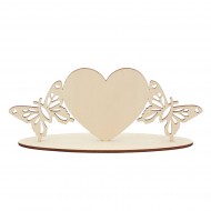 Ornament Blank Inima cu Fluturi din Lemn cu Suport