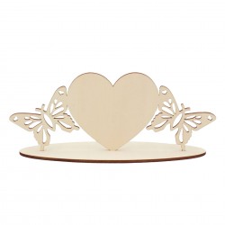 Ornament Blank Inima cu Fluturi din Lemn cu Suport