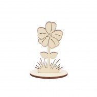 Ornament Blank Floare din Lemn cu Suport Panseluta