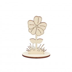 Ornament Blank Floare din Lemn cu Suport Panseluta