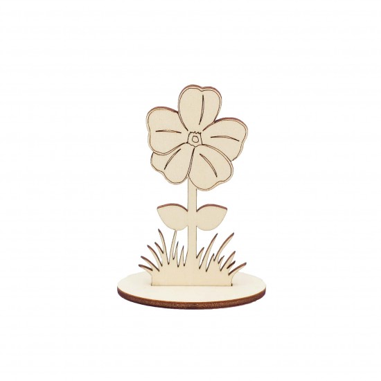 Ornament Blank Floare din Lemn cu Suport Panseluta