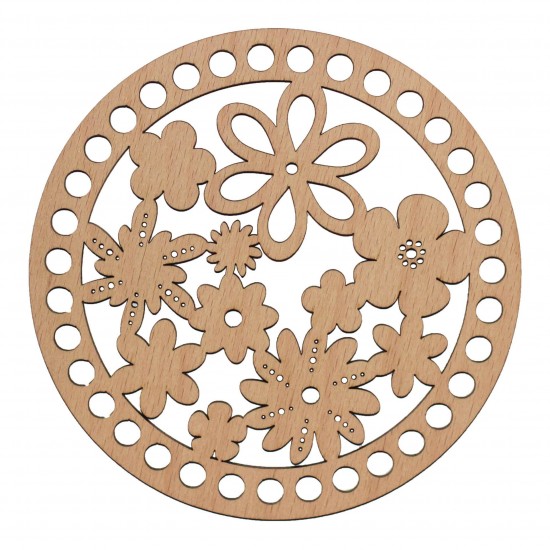 Baza din lemn pentru Crosetat Cerc Model Flori - Fag - 15cm - 35o - 8mm