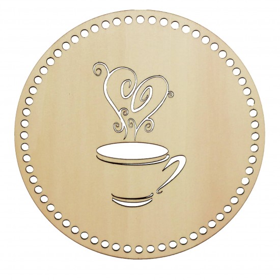 Baza din lemn pentru Crosetat Cerc Ceasca Cafea - Albasia - 20cm - 64o - 6mm