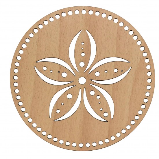 Baza din lemn pentru Crosetat Cerc Model Floare - Fag - 20x20cm - 64o - 6mm