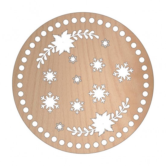 Baza din lemn pentru Crosetat Cerc Model Fulgi si Craciunita - Fag - 15cm - 47o - 6mm