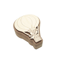 Cutie blank pentru Mot - Balon cu Aer Cald cu Ursulet - 9.5x7.5 cm
