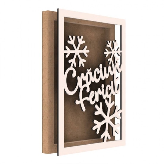 Rama din MDF pentru Muschi sau Licheni - Craciun Fericit - 350x250x26 mm