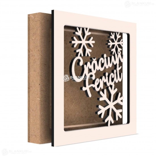 Rama din MDF pentru Muschi sau Licheni - Craciun Fericit - 150x150x26 mm Rama din MDF pentru Muschi sau Licheni - Craciun Fericit - 150x150x26 mm