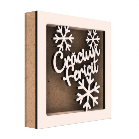 Rama din MDF pentru Muschi sau Licheni - Craciun Fericit - 150x150x26 mm Rama din MDF pentru Muschi sau Licheni - Craciun Fericit - 150x150x26 mm