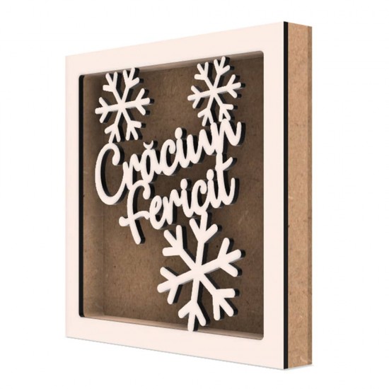 Rama din MDF pentru Muschi sau Licheni - Craciun Fericit - 200x200x26 mm Rama din MDF pentru Muschi sau Licheni - Craciun Fericit - 200x200x26 mm