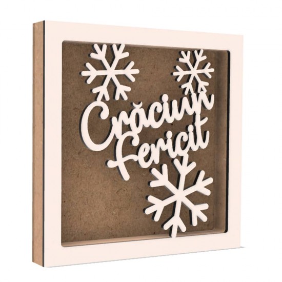 Rama din MDF pentru Muschi sau Licheni - Craciun Fericit - 200x200x26 mm Rama din MDF pentru Muschi sau Licheni - Craciun Fericit - 200x200x26 mm