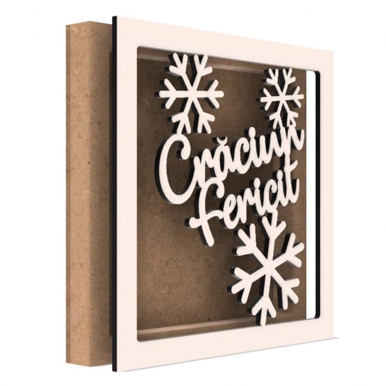 Rama din MDF pentru Muschi sau Licheni - Craciun Fericit - 200x200x26 mm Rama din MDF pentru Muschi sau Licheni - Craciun Fericit - 200x200x26 mm
