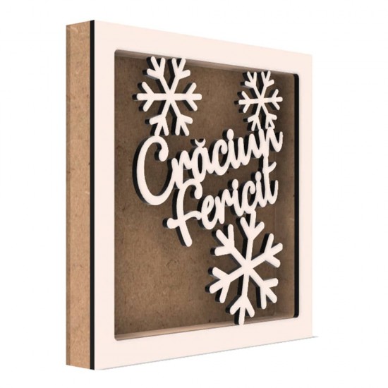 Rama din MDF pentru Muschi sau Licheni - Craciun Fericit - 200x200x26 mm Rama din MDF pentru Muschi sau Licheni - Craciun Fericit - 200x200x26 mm